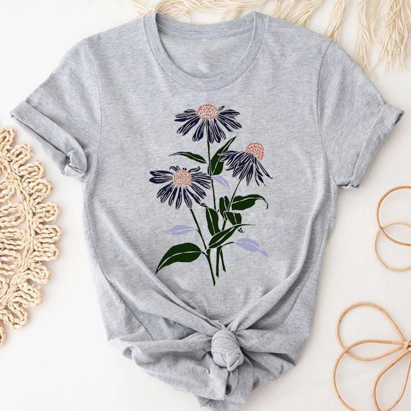 Watercolor Short Sleeve Tee Top Fashion Tshirt Flower Spring Season Clothing Casual Women Print Summer Lady Female Graphic T-shirt