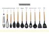 11-Piece Silicone Kitchen Utensil Set with Wooden Handles - Black & Khaki Storage Bucket Included