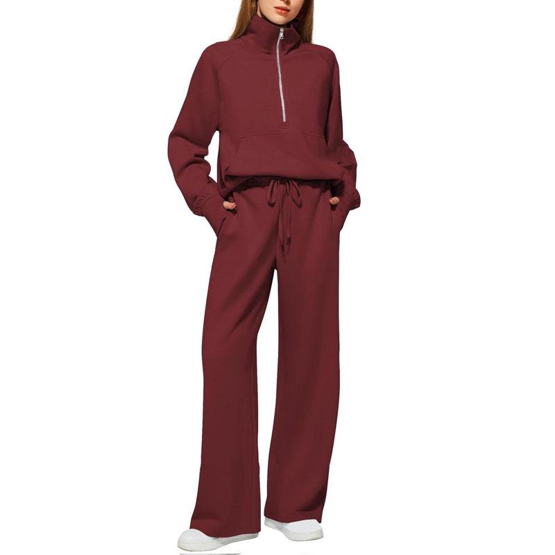 Women's 2 Piece Outfits Half Zip Sweatshirt Wide Leg Sweatpants Casual Lounge Set