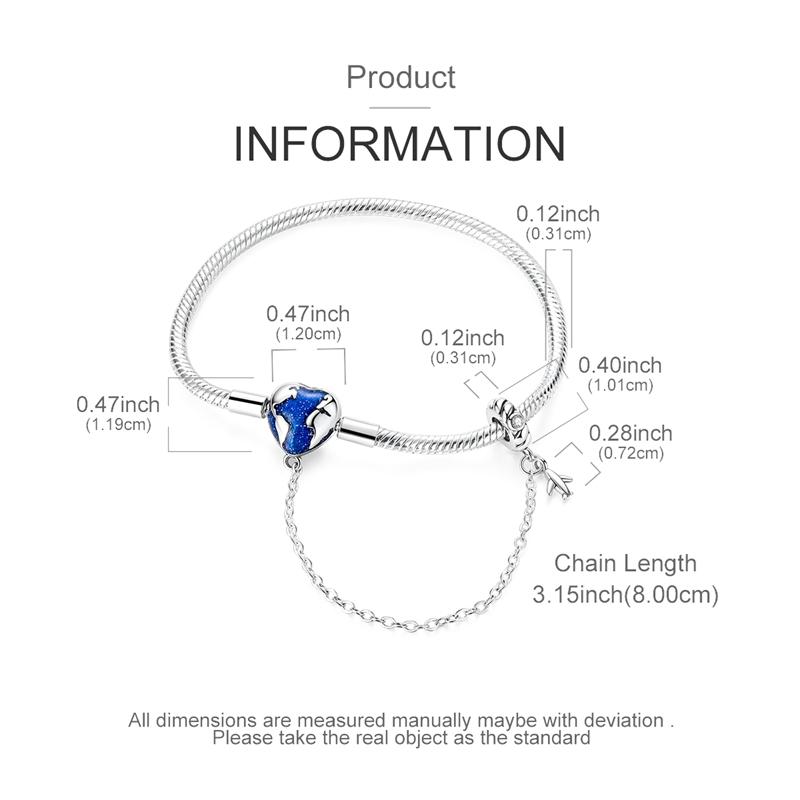 New 925 Silver Heart Shaped Earth Bracelet For Women Fashion Birthday Jewelry Gift
