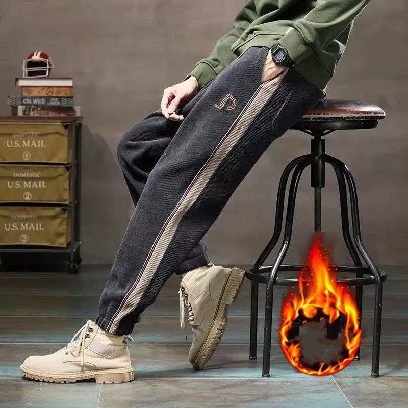 Men's Winter Thickening Trend Loose Corduroy Sweatpants Casual Pants and Velvet Trousers Men's Warm Sports Pants