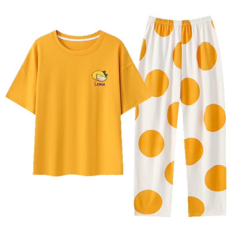 Women's Summer Pajama Set - Stretchy Short Sleeve Top & Long Pants with Built-in Bra Pads, Cotton-Like, Thin, Pullover, Outdoor-Friendly Loungewear