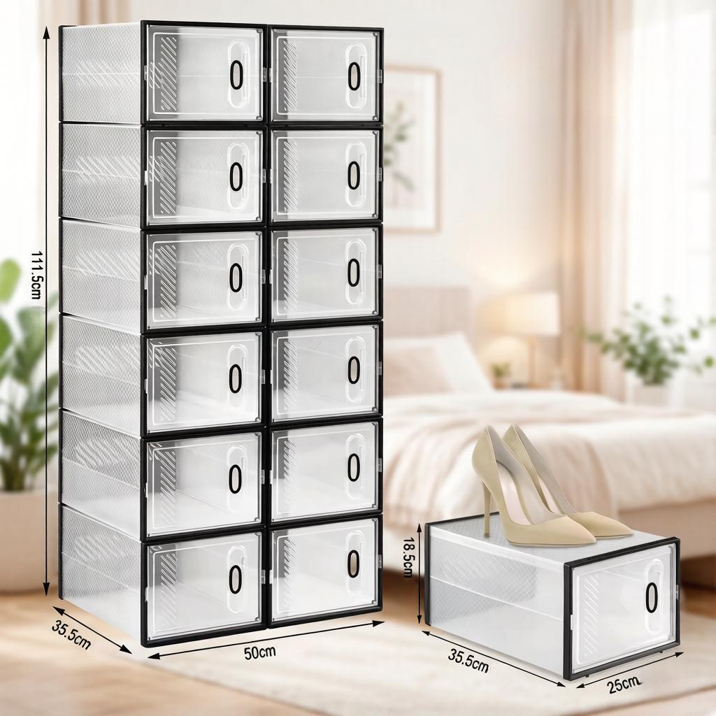 Stackable Shoe Storage Box,Storage Box,Modular Shoe Rack,Bookshelf,Toy Organizer,Wardrobe,Bathroom Cabinet(only with 12Pcs Storage Box)