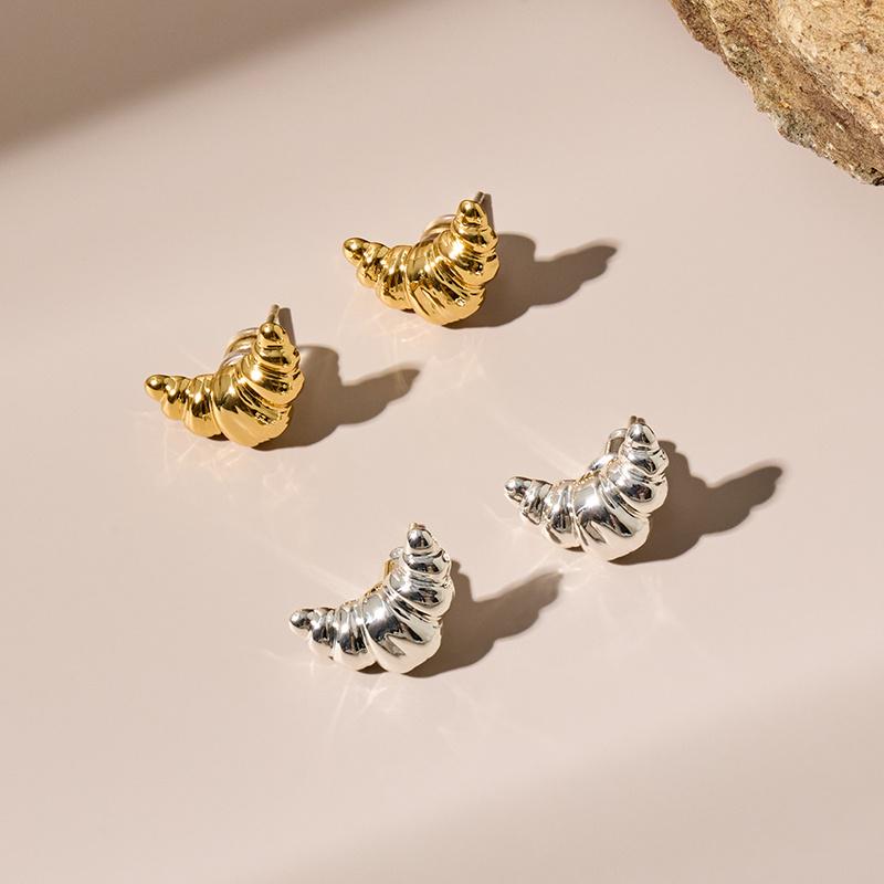 Japanese Croissant Bag-Inspired Earrings: Cute, Delicate Brass Gold-Plated with 925 Silver Studs for Women