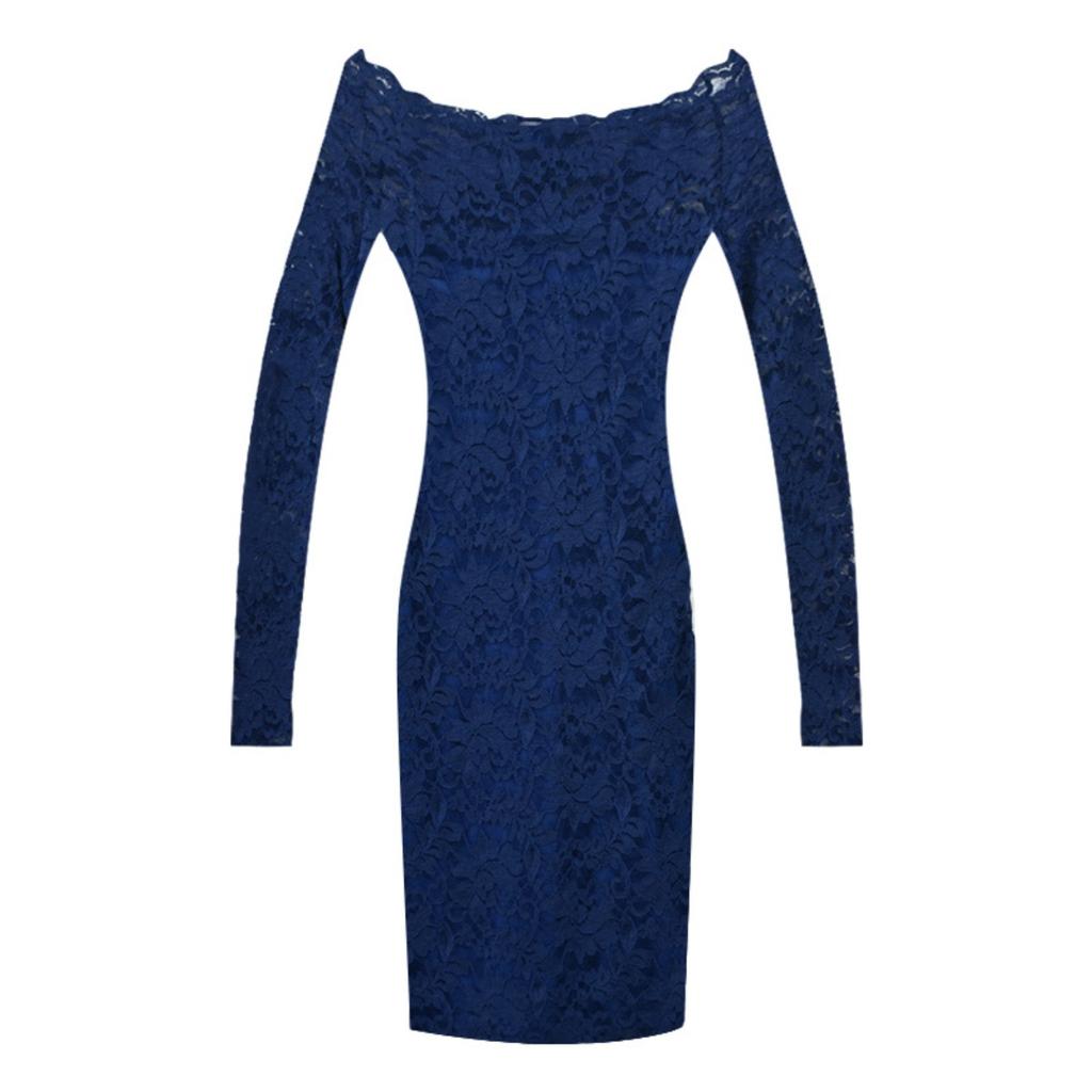 Large Size Slim Skirt Long Sleeve Dress Sexy Lace One-word Shoulder Premium Sense Slightly Fat Hip Bag Dress