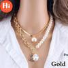 Hi Women Fashion 2 Layers Pearls Pendants Necklaces Metal Snake Chain Necklace New Design Jewelry Gift