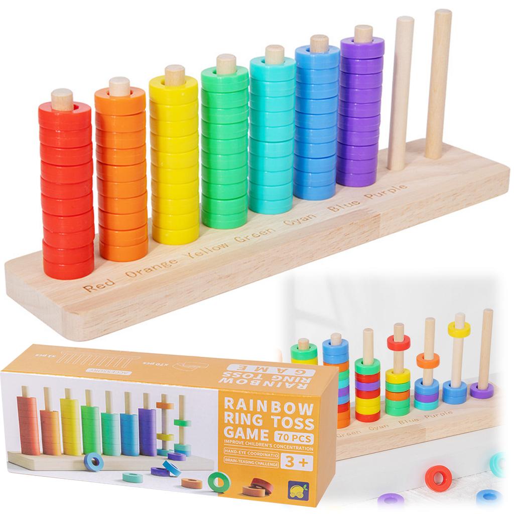 Wooden Color Stack Game with Racks Rings Color Stack Match Game Educational for Ages 3 and Up Boys Girls Gift