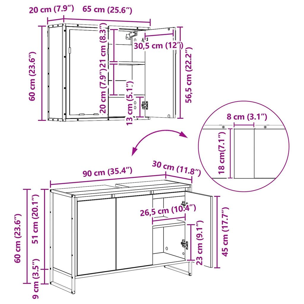 Bathroom Furniture Set with Drawers Reclaimed Wood Look Engineered Wood