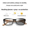 Classic Square Photochromic Multifocal Reading Glasses High-definition Anti-blue Light Vintage Wood-grain Leg Eyeglasses