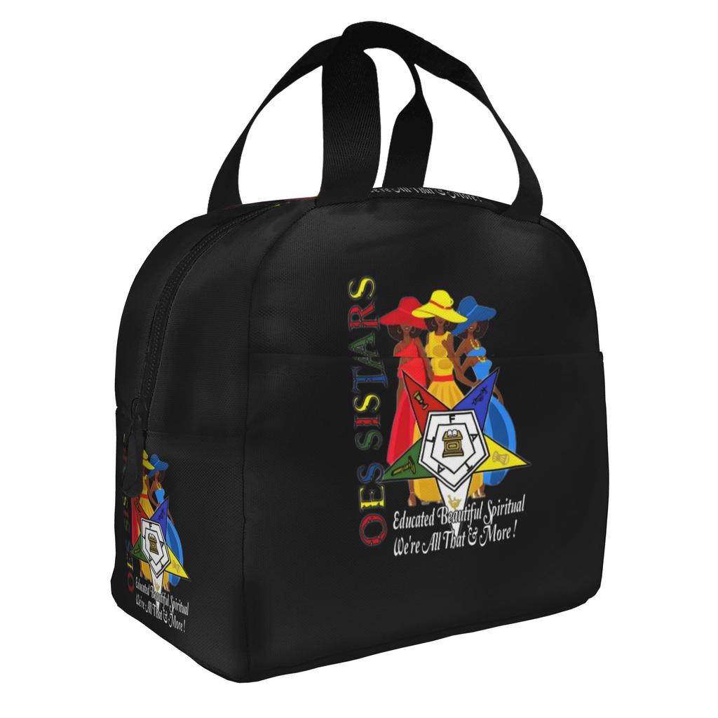 Order Of The Eastern Star Logo Thermal Insulated Lunch Bags Women  Portable Lunch Container for School Multifunction Food Box