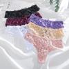 FINETOO 4Pcs Women Lace Floral Underwear Sexy Hollow Out Thongs Breathable Low Waist Panties Girls Invisible Stretchy Lingerie