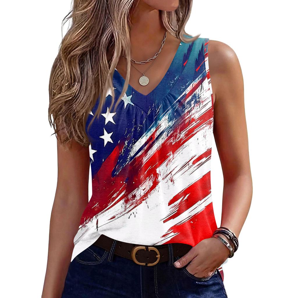 V-Ausschnitt Tanktop Damen Print Tanktop Lässiges Lockeres Ärmelloses Shirt