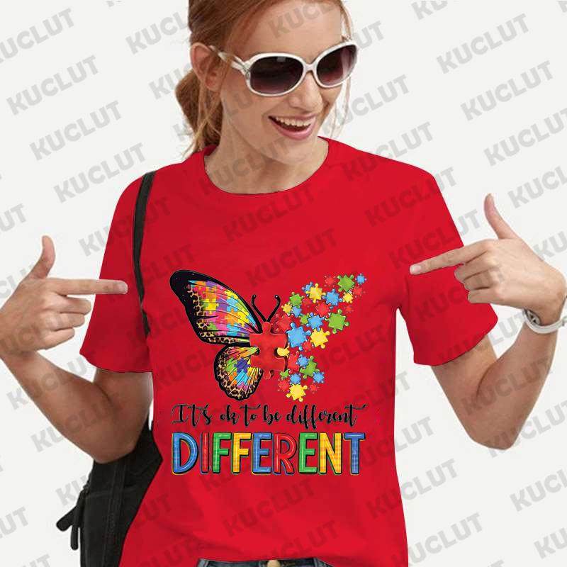 Its Okay To Be Different Autism Butterfly Shirt for Women Butterfly T-shirt Autism Acceptance Tshirt Short Sleeve Graphic Tops