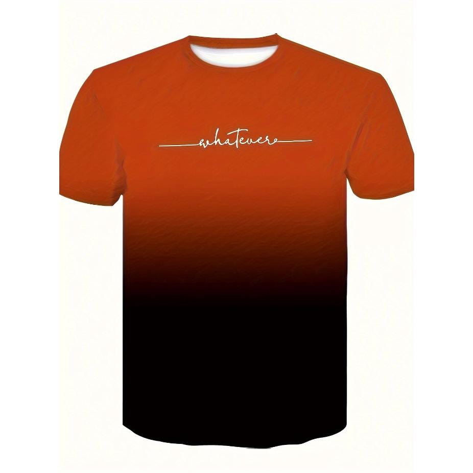 Summer Men's Gradient Color Casual Stretch Sports T-shirt, Round Neck Tee Shirt For Fashion