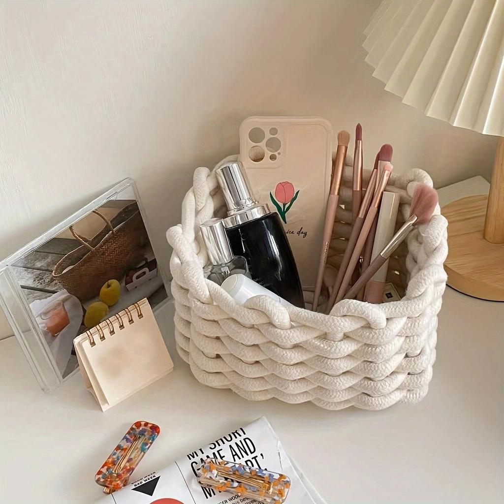 20*15*12cm 1 Stück dicke Baumwollseil geflochtener Kosmetik-Aufbewahrungskorb, Gute Qualität Aufräumen von Schreibtisch-Unordnung Handgefertigter gewebter Aufbewahrungskorb.