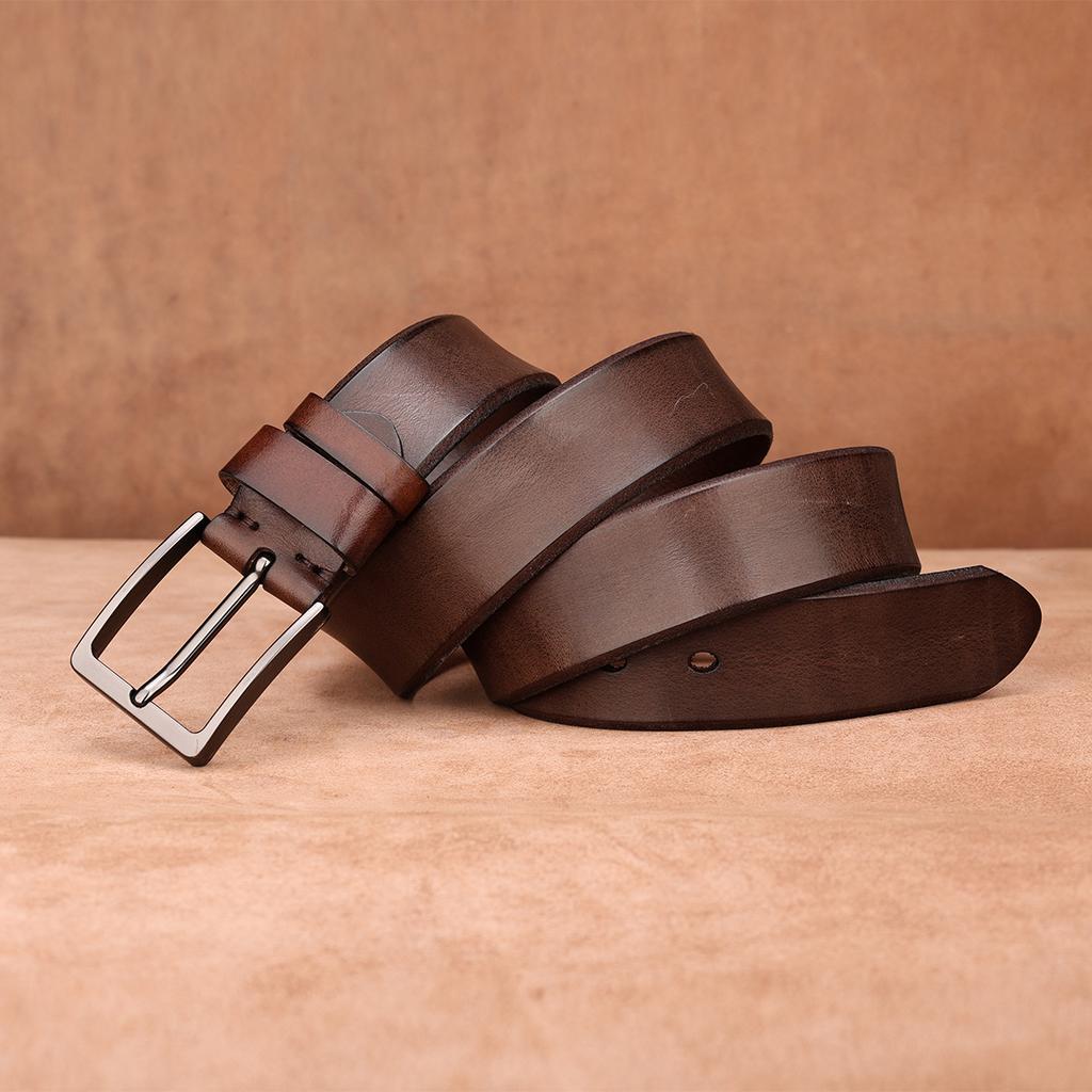 Men'S Whole First-Layer Cowhide Belt Casual Simple Pin Buckle Leather Belt Business Middle-Aged And Young Men'S Belt