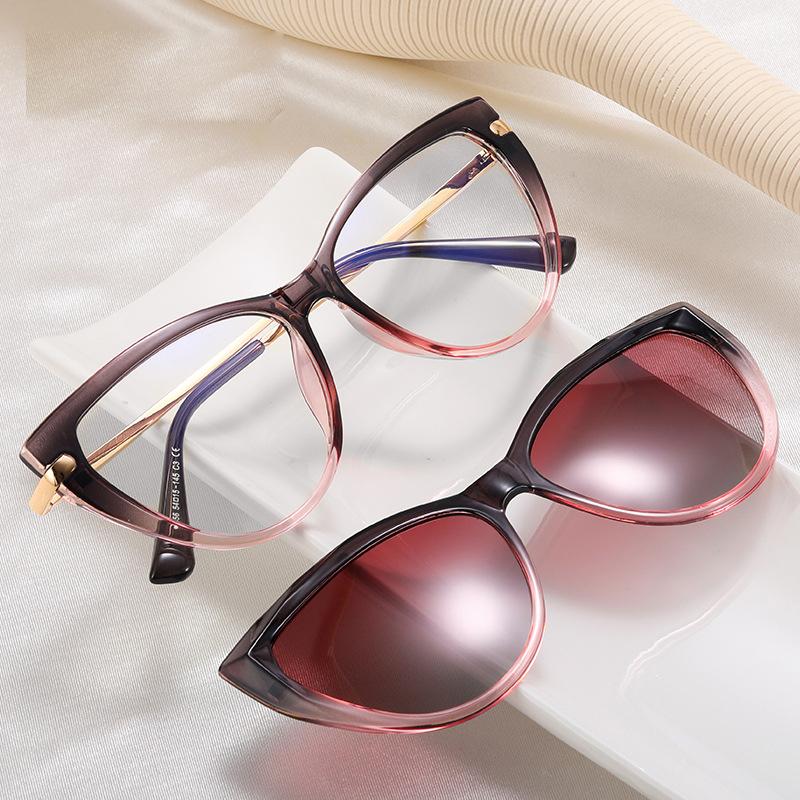 Bai Fen Bai Electronic 3C Women's Polarized Sunglasses Magnetic Clip-On Glasses Fashion Cat Eye Optical Prescription Eyeglasses Myopia Hyperopia Spectacle