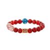 999 Sterling Silver Red Agate and Blue Apatite Bead Bracelet with Crystal Flower - Women's New Year Gift, Chinese Style