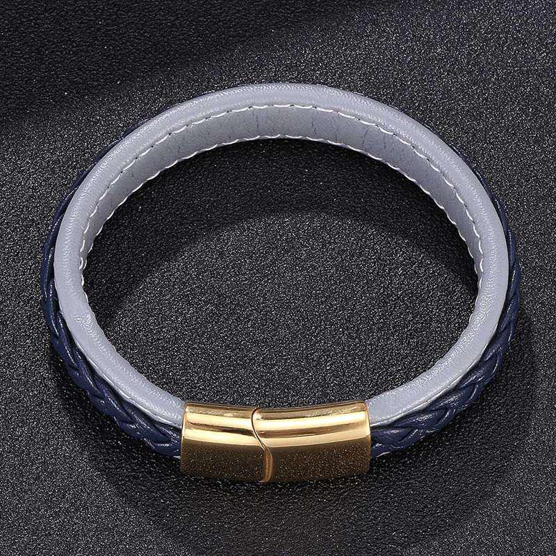 NOUVEAU Bijoux Homme Bracelet en Cuir Tressé Couleur Or Acier Inoxydable Joncs Bijoux Cadeau