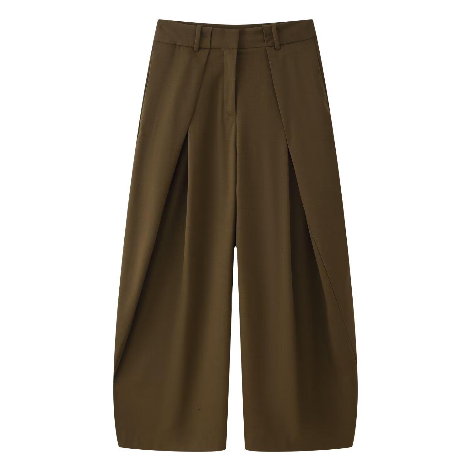 

2025 Winter European & American Style Versatile Loose Pleated Trousers XS коричневый