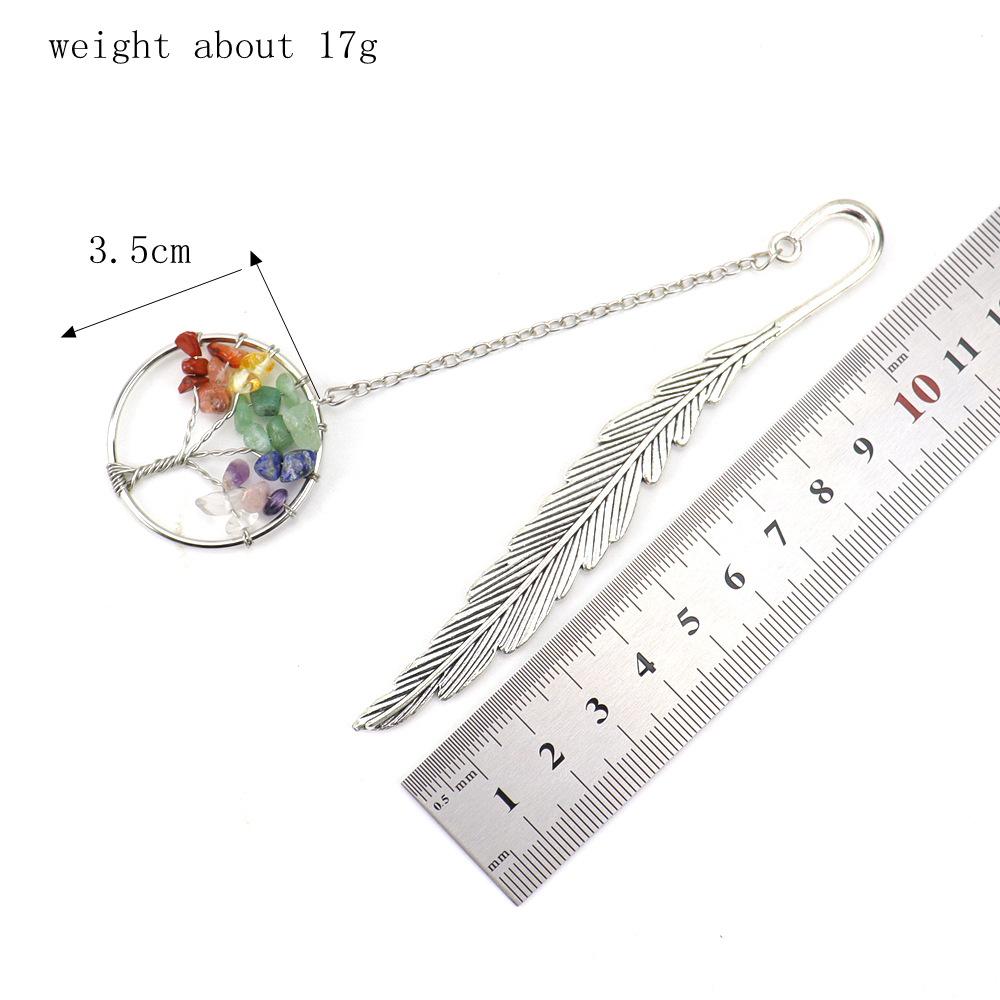 Vintage Tree of Life Bookmark - Handmade with Natural Crystal Chips & Antique Metal Feather