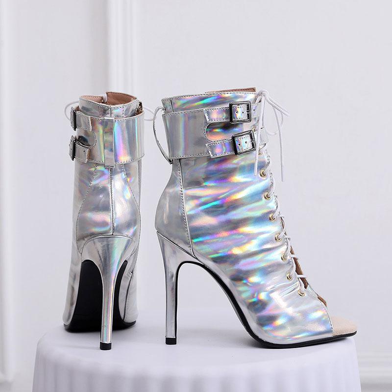Botas de Dança Latina Femininas Novas Prata Bachata Salsa Sapatos de Dança para Mulher Salto Alto Sapatos de Dança de Salão Cano Alto