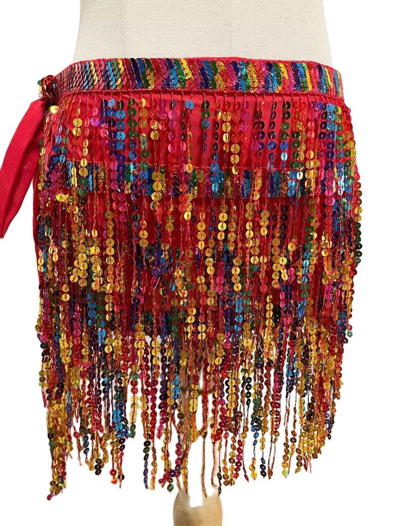 Halloween Belly Dance Costume with Sequin Tassel Hip Scarf and Waist Chain