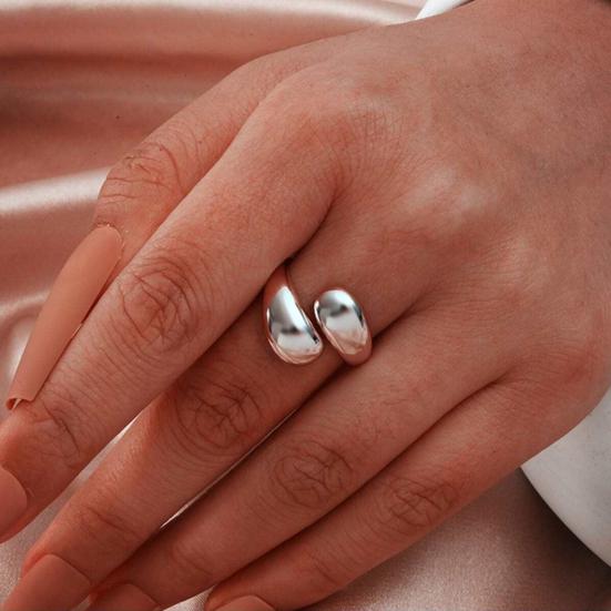 Women Ring Open Adjustable Water Drop Shape Electroplated Stainless Metal Birthday Gift Solid Color Commute Knuckle Ring Finger Jewelry
