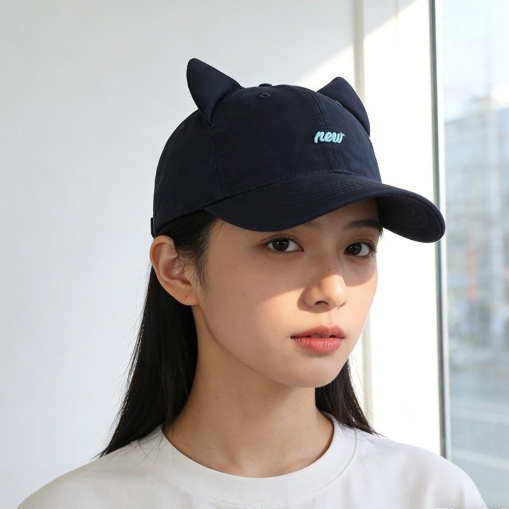 Simple Embroidered Embroidery Letter Baseball Cap Wide Brim Cotton Cat Ear Hat Sunscreen Visor Peaked Cap Girl