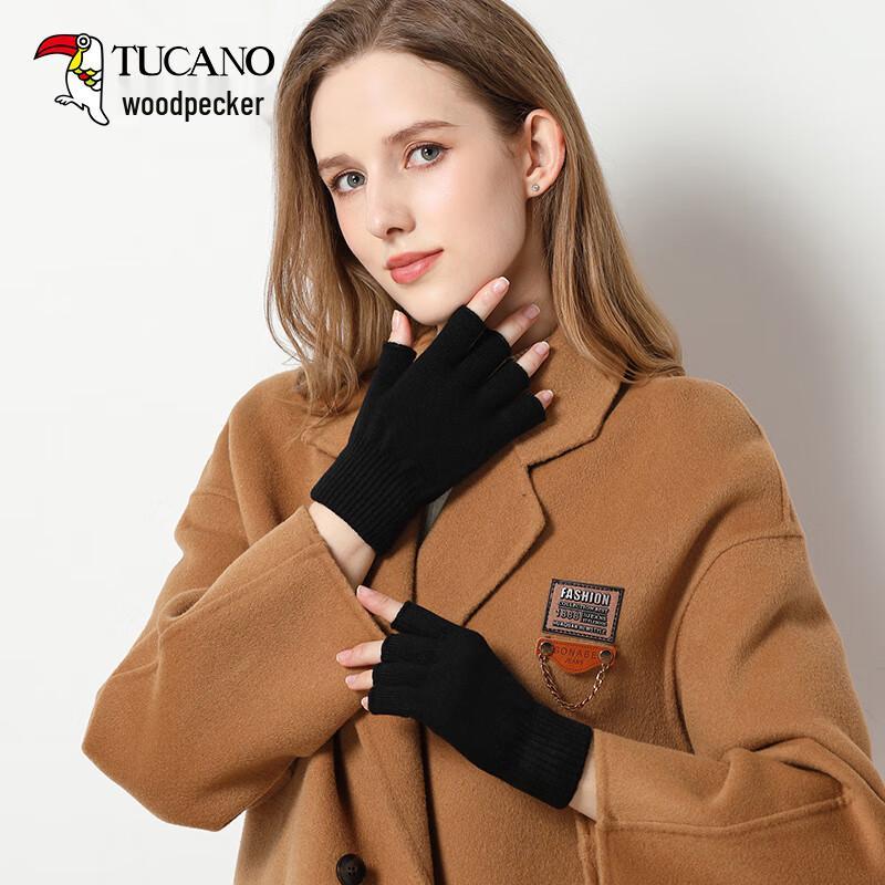 Woodpecker Winter Fingerless Wool Touchscreen Gloves