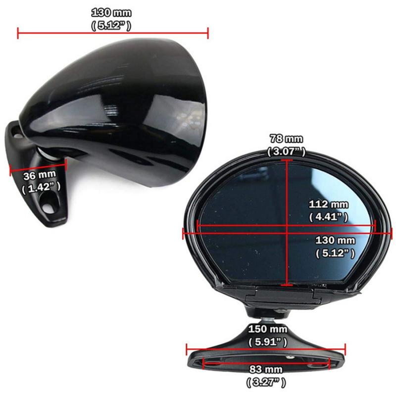 California Style Classic Car Door Wing Side View Mirrors Black Shell Blue Glass