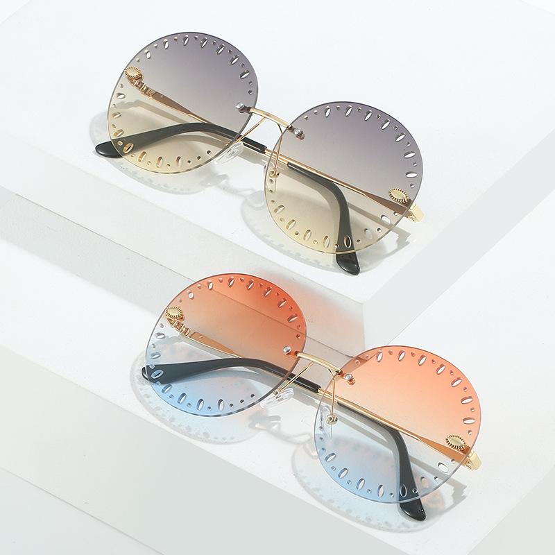 Round Rimless Sunglasses, Personalized Hollow Round Frame Glasses, Sunglasses For Women