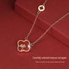 Tichya Four-Leaf Clover Necklace In Sterling Silver with Rose Gold and Red Agate Pendant for Women.