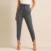 Damen Papierbeutel High Waist Knöchellange Hosen Mit Selbstbinder Gürtel Geschlitzter Saum Schlanke Cropped Hosen Einfarbig Büro Pendler Arbeits Hosen
