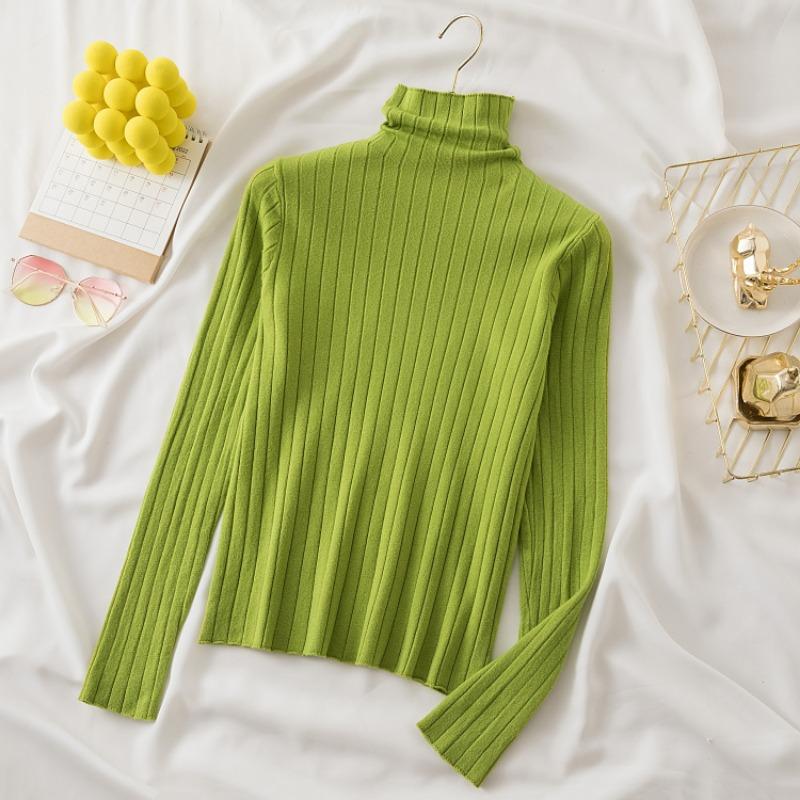 Autumn Women's Sweaters Solid Slim Fit Long Sleeve Casual Base Pullovers Sweater Women Elegant Half High Collar Casual Ladies Winter Jumpers 25485