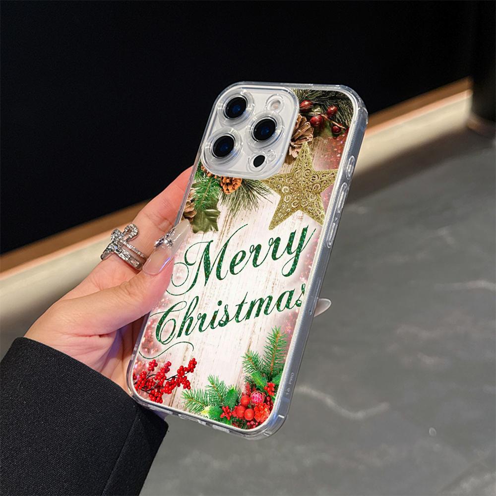 Ae105 Happy New Year Art Christmas Magsafe Transparent Cases for Samsung S23 S24 Ultra S21 FE iPhone 16 Pro Max XR Magnetic Wireless Charge Back Cover