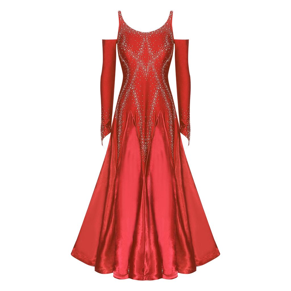 Γυναικείο Φόρεμα Χορού Αίθουσας V Λαιμόκοψη Ανοιχτή Πλάτη Κρύοι Ώμοι Λαμπερά Στρας Φαρδύς Πάτος Φόρεμα Σκηνικής Παράστασης