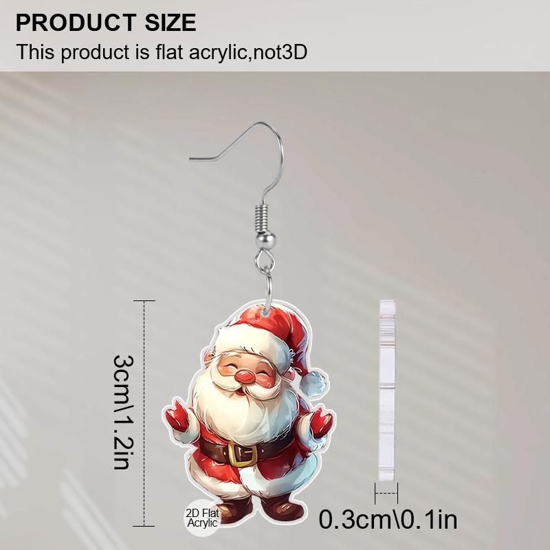 2D Flat Christmas Day Acrylic Cute Santa Claus Earrings Santa Claus Dangle Jewelry for Women Charms Holiday Carnival Party New Year Gifts
