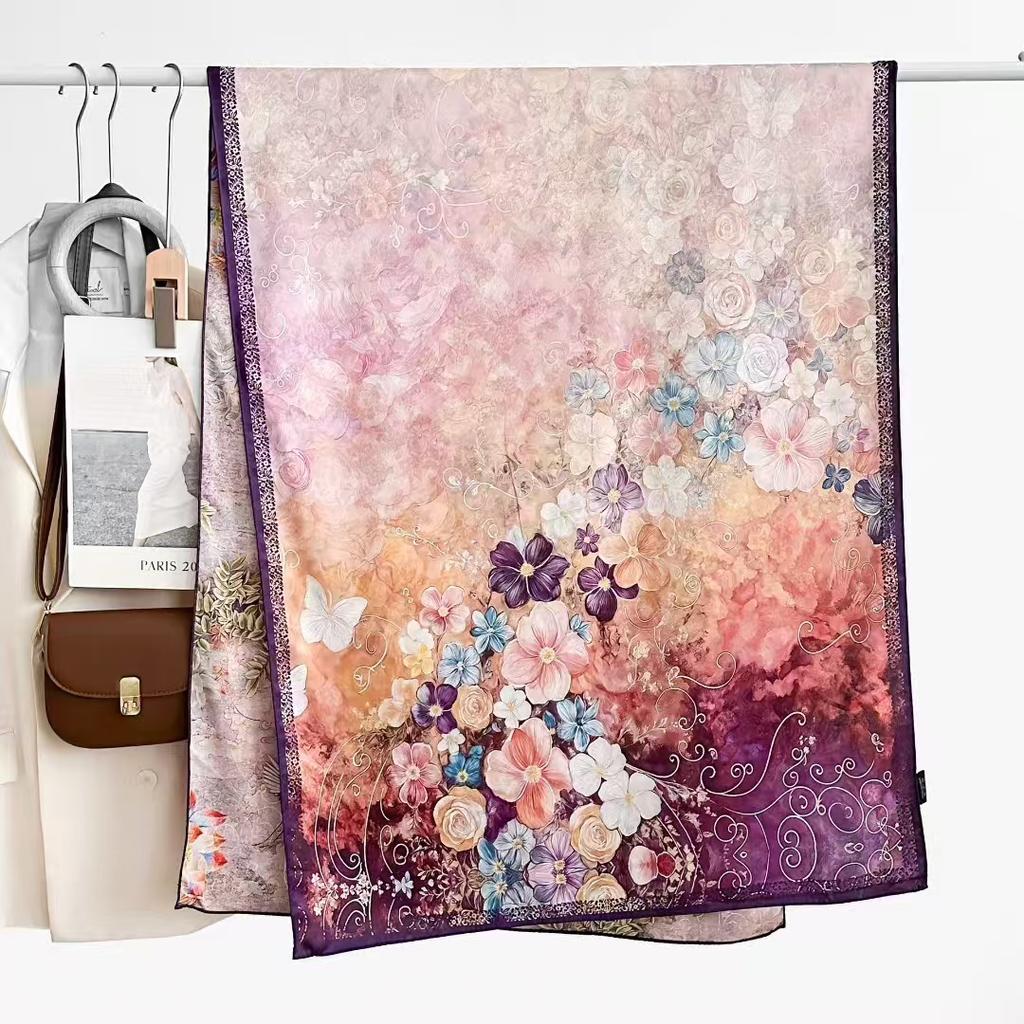 Double-Sided High-End Fragrant Cloud Yarn Long Silk Scarf Shawl 180 * 70 Retro Chinese Style Elegant Silk Scarf