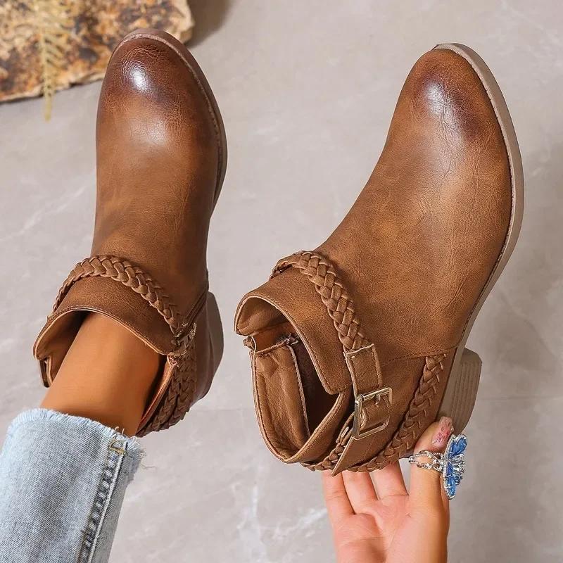 Scarpe da Donna alla Moda 2024 Stivali da Donna con Zip Laterale di Alta Qualità Stivali Moderni con Fibbia alla Moda Stivali Sexy da Donna con Punta Acuta alla Caviglia