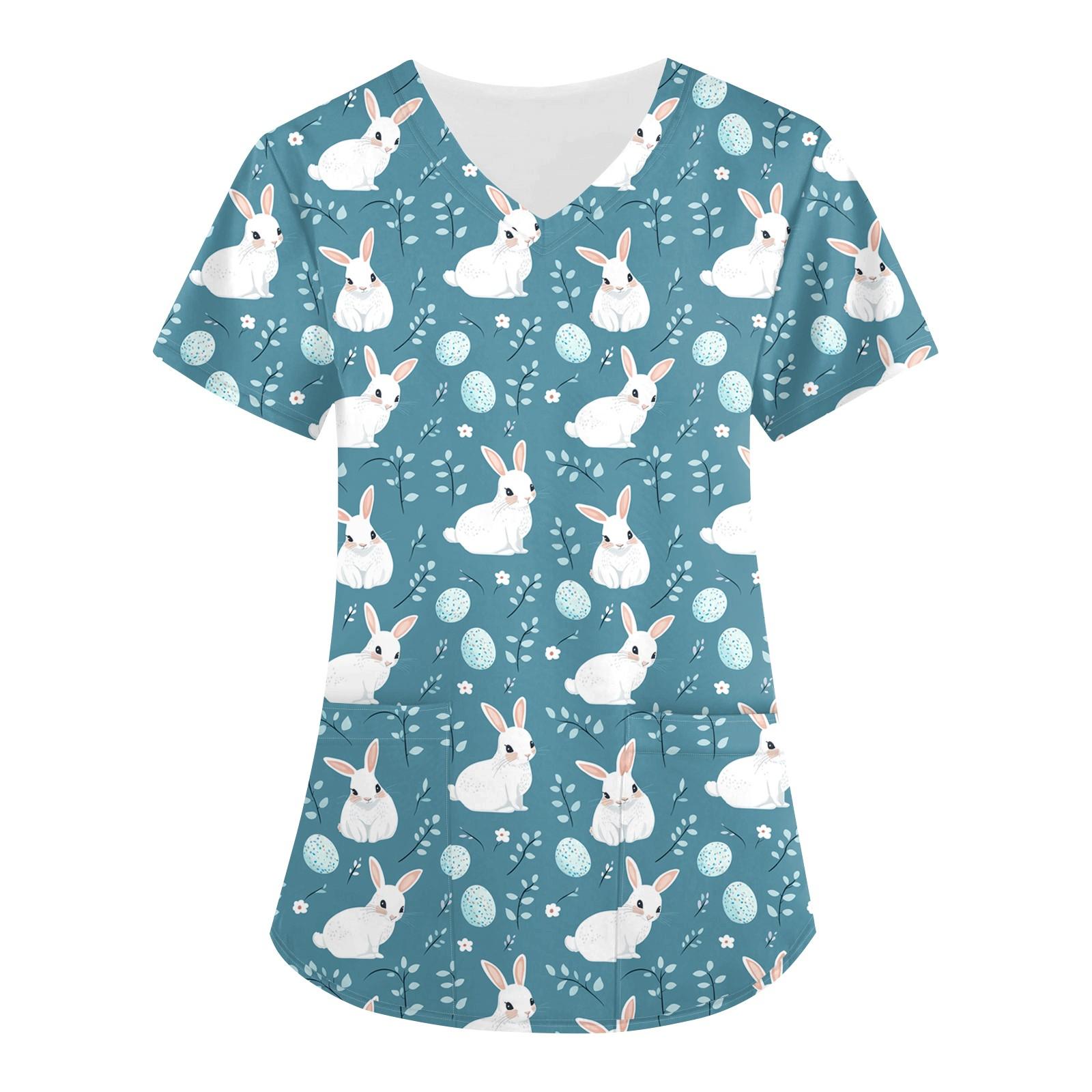 

Женский свободный свитер с принтом пасхального яйца, V-образным вырезом, карманом, коротким рукавом M синий