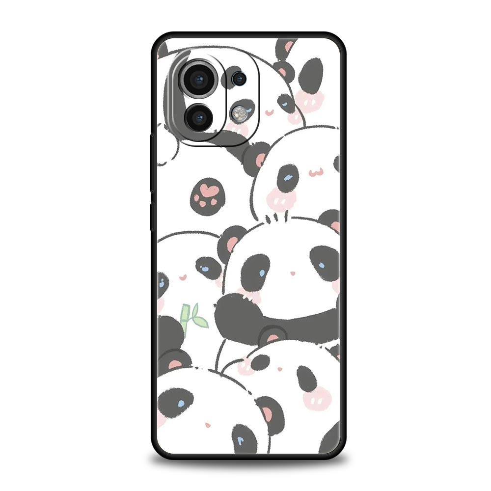 Phone Case For Xiaomi Mi 14 13 12 11 Lite 13T 12T 11x 11T 10T Pro 9T Note 10 Lite Soft Black Cover Cute Panda Climbing Bamboo