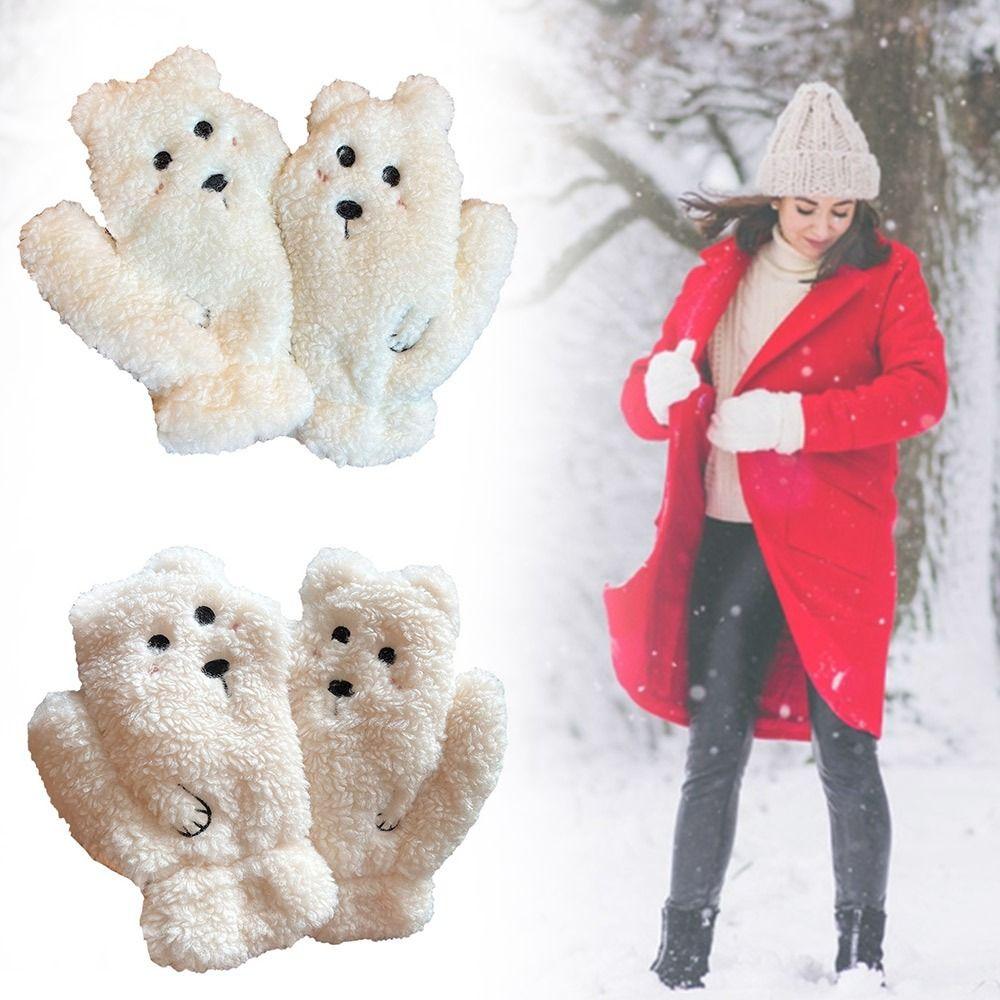 💰Kjøp Warm Winter Cute Bear Outdoor All Finger Soft Plush Fluffy Bear Plush Mittens Wool Winter
