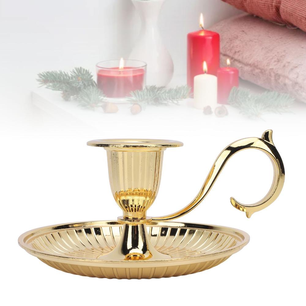 Handheld Taper Candle Holder Round Bottom Brass Candlestick Holder  Christmas Decor