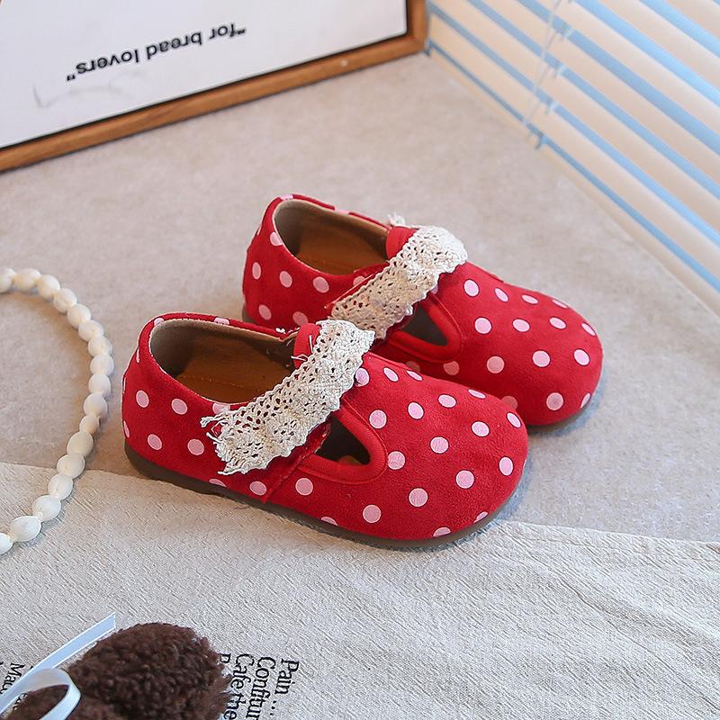 Girls' leather shoes 2025 autumn new polka dot baby princess shoes soft sole light Velcro little girl leather shoes tide