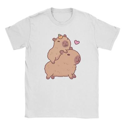 Niedliches Baby Capybara fährt mit T-Shirts Herren Vintage Reine Baumwolle T-Shirts Rundhals Kurzarm T-Shirt Übergröße Kleidung