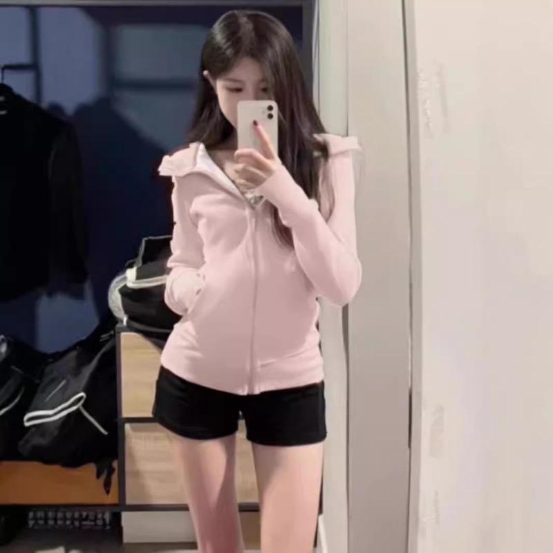 Women's 2024 Slim Fit Spring and Early Fall Pink Jacket and Sweater