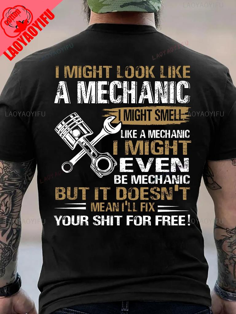 Engineer T-shirt Mechanical Repair Parts Men's Tools Print T-shirt Casual Short Sleeve Crew Neck Tee Men's Clothing for Outdoor