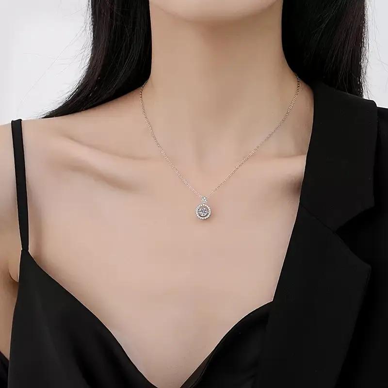 Moissanite Silver Necklace for Women/ Teen Girls, Dancing Floating Diamond Moissanite Necklace, Sparkling Gifts Summer Outfits