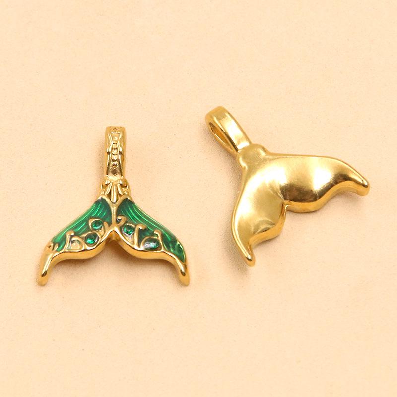 Ozean Stil Meerjungfrauenflosse Anhänger, Vergoldeter Edelstahl, 6 Farben, 16x18mm - DIY Handgemachtes Schmuckzubehör.
